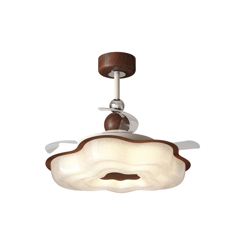 Walnut Wood Cloud-Shaped Ceiling Fan Light – Silent Operation, Eye-Caring LED, Flush Mount for Bedrooms