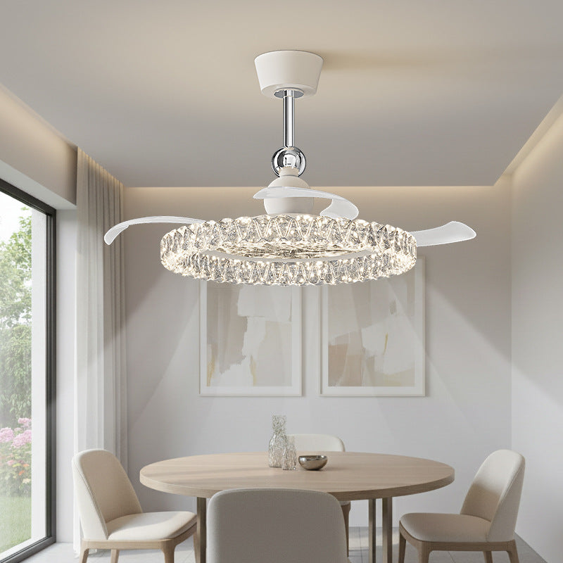 Modern Retractable Crystal Ceiling Fan with Light – Silent Operation, Dimmable LED for Dining & Living Rooms