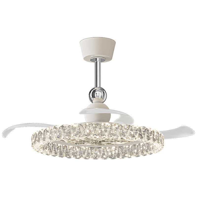 Modern Retractable Crystal Ceiling Fan with Light – Silent Operation, Dimmable LED for Dining & Living Rooms
