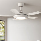 Modern White 5-Blade Ceiling Fan with Light - Minimalist Dimmable LED Fan Light with Chrome Accents