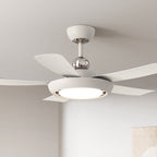 Modern White 5-Blade Ceiling Fan with Light - Minimalist Dimmable LED Fan Light with Chrome Accents