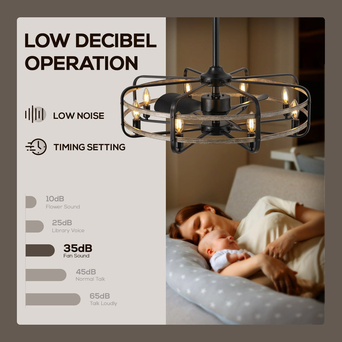 30 in. Indoor Farmhouse Black Caged Chandelier Ceiling Fan with Remote Included with No Bulb Included for Dining Room