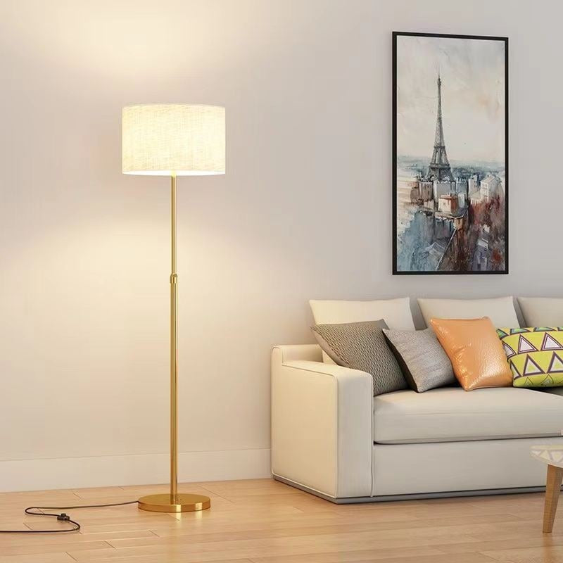 Minimalist Gold Floor Lamp with Soft Linen Shade - Elegant Accent Light for Contemporary Homes