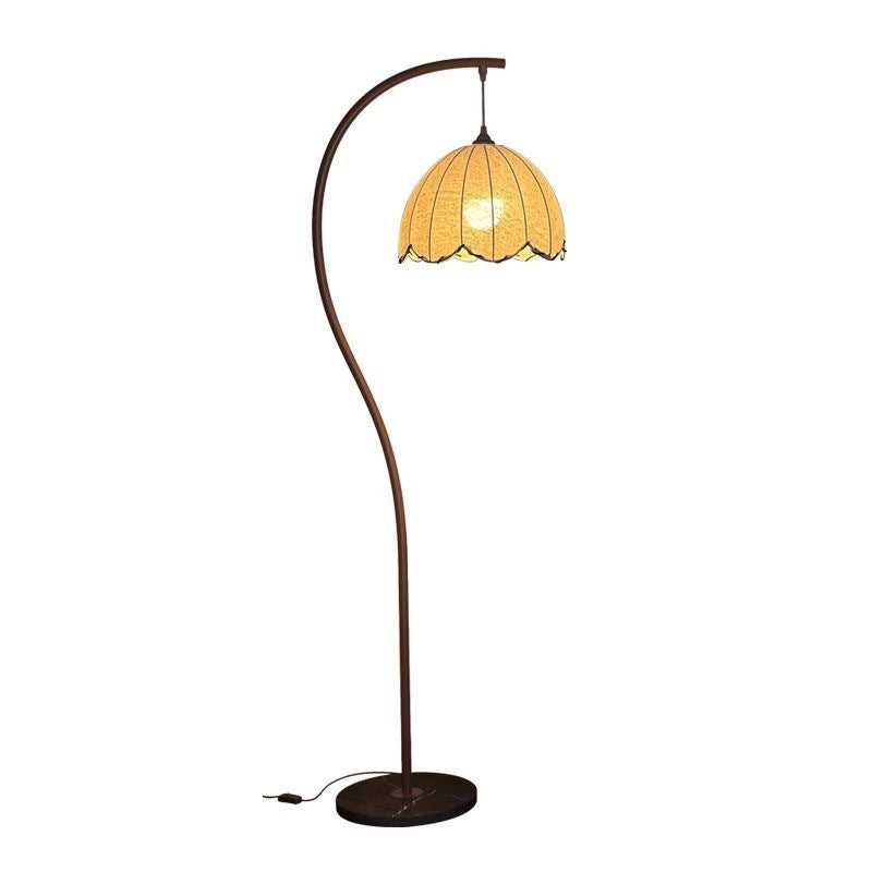 Arc Floor Lamp with Fabric Dome Shade | Modern Curved Standing Light for Living Room & Bedroom