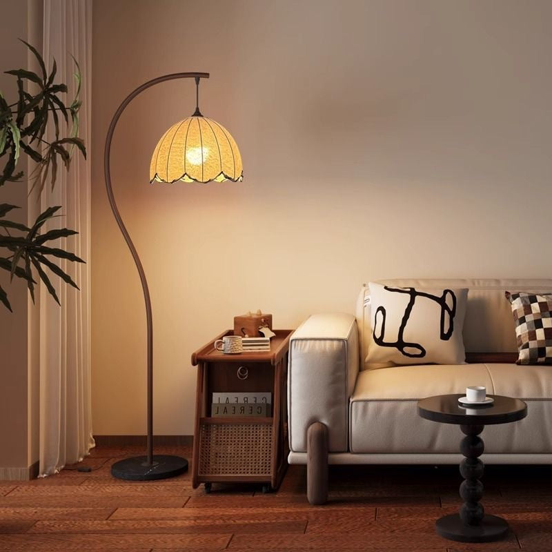 Arc Floor Lamp with Fabric Dome Shade | Modern Curved Standing Light for Living Room & Bedroom