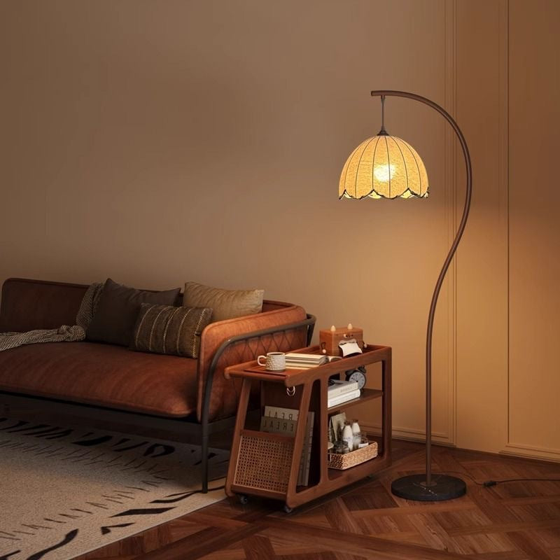 Arc Floor Lamp with Fabric Dome Shade | Modern Curved Standing Light for Living Room & Bedroom