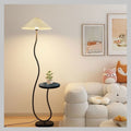Wave-Shaped Floor Lamp with Side Table | Modern Standing Lamp with Pleated Shade for Bedroom & Living Room