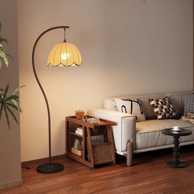 Arc Floor Lamp with Fabric Dome Shade | Modern Curved Standing Light for Living Room & Bedroom