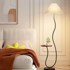Wave-Shaped Floor Lamp with Side Table | Modern Standing Lamp with Pleated Shade for Bedroom & Living Room