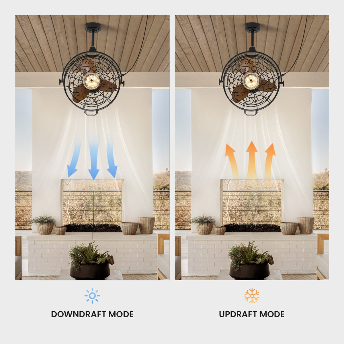23in Outdoor Ceiling Fans with Lights, Gazebo Fan Wet Rated Remote&APP Control