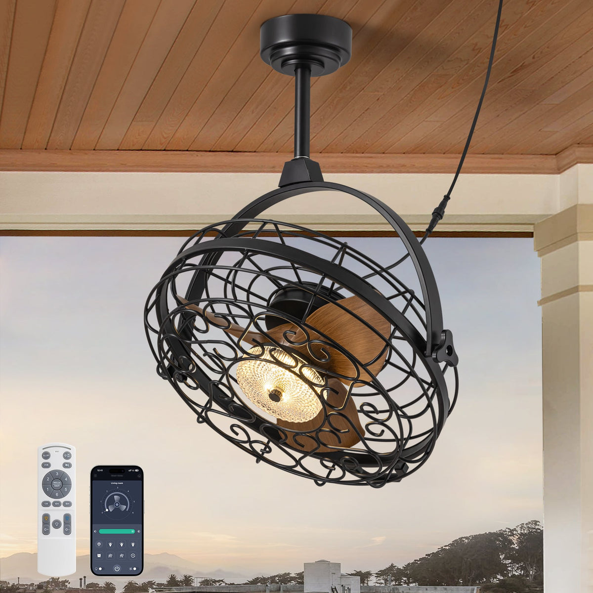 23in Outdoor Ceiling Fans with Lights, Gazebo Fan Wet Rated Remote&APP Control
