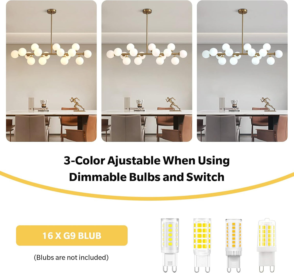 16-Light Mid Century Glass Chandelier 39" Modern Gold Linear Pendant Fixture No Bulb