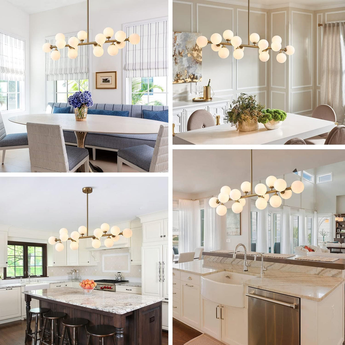 16-Light Mid Century Glass Chandelier 39" Modern Gold Linear Pendant Fixture No Bulb