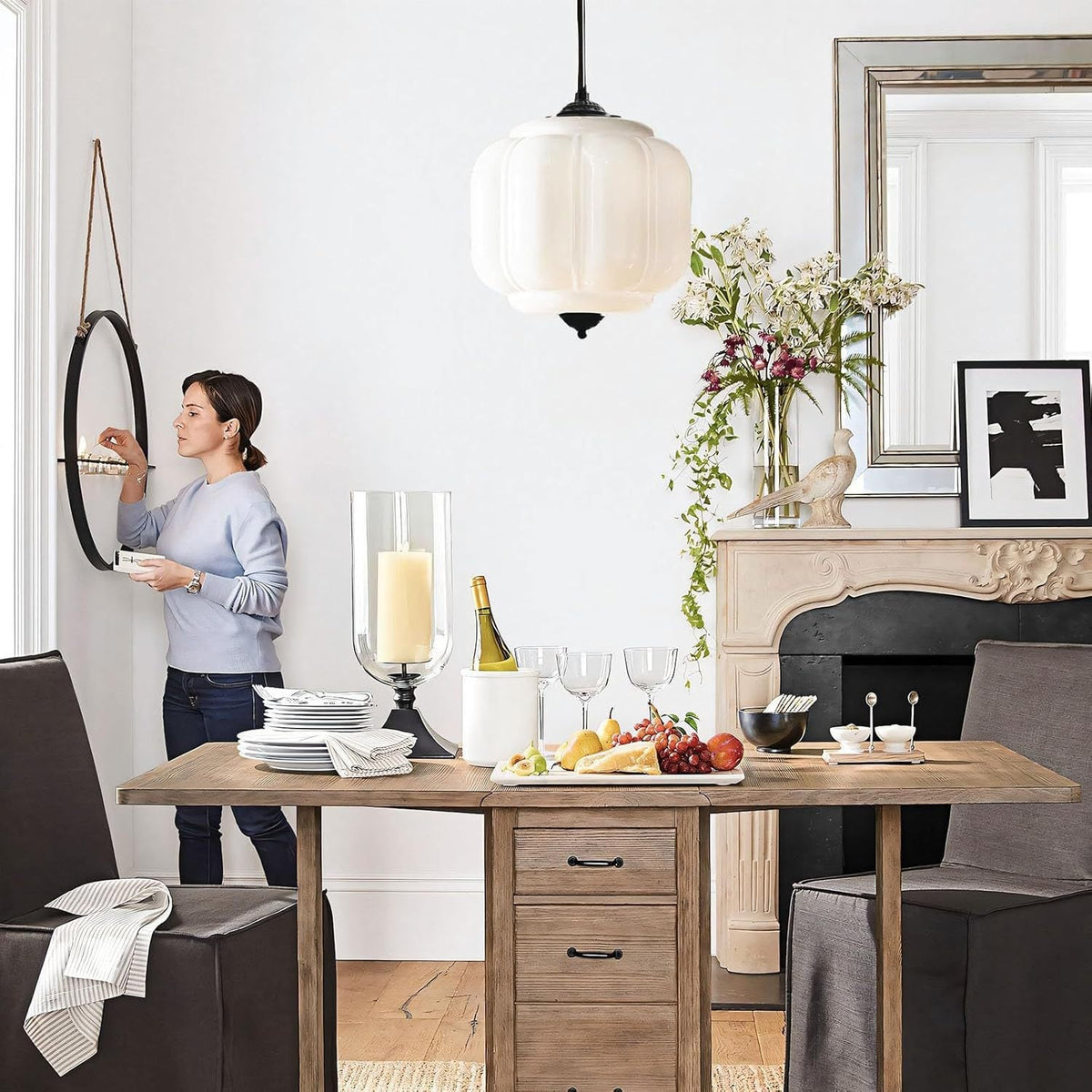 Vintage Opal Glass Pendant Light – Modern Farmhouse & Mid-Century Kitchen Hanging Light