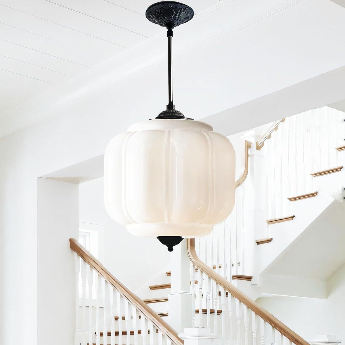 Vintage Opal Glass Pendant Light – Modern Farmhouse & Mid-Century Kitchen Hanging Light
