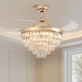 Luxury Gold Retractable Crystal Ceiling Fan with Light - Modern Chandelier Fan for Living & Dining Room