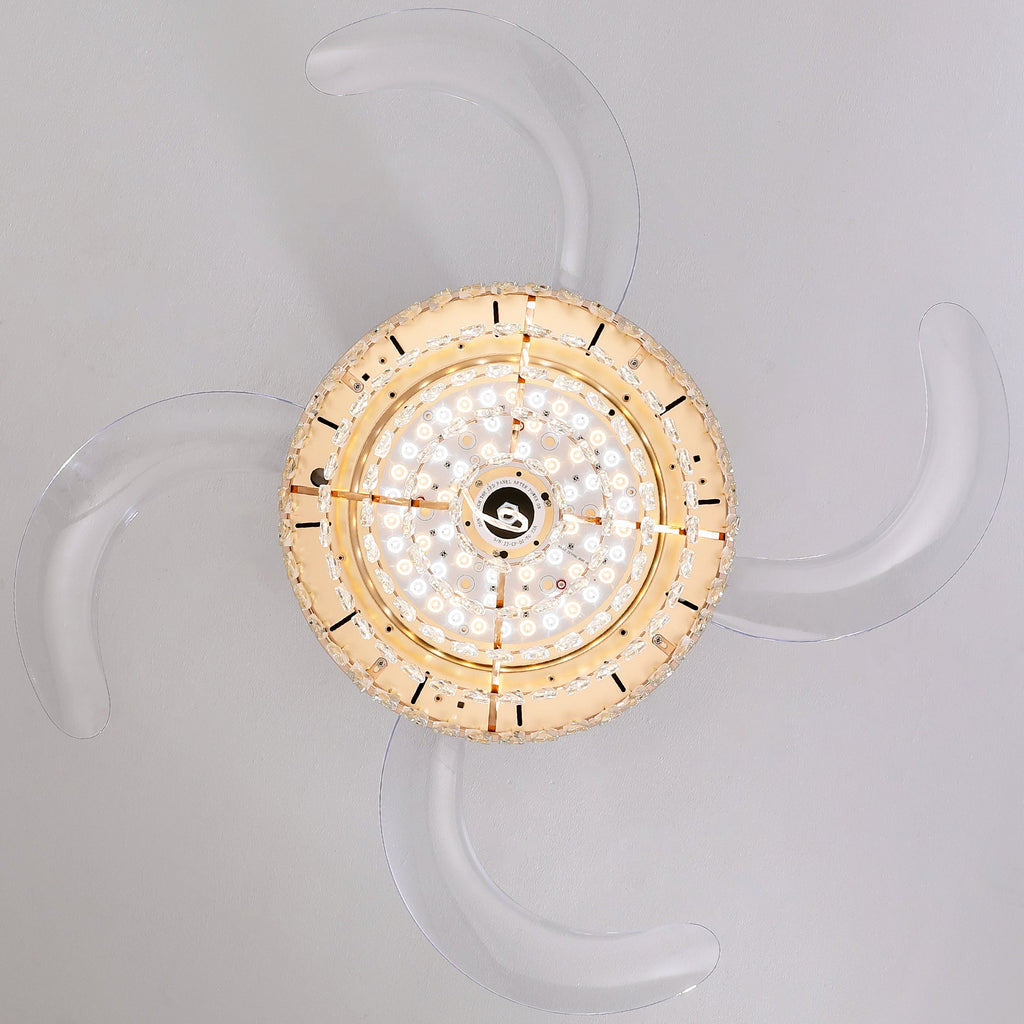 Luxury Gold Retractable Crystal Ceiling Fan with Light - Modern Chandelier Fan for Living & Dining Room