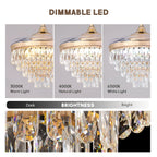 Luxury Gold Retractable Crystal Ceiling Fan with Light - Modern Chandelier Fan for Living & Dining Room