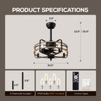 20in Indoor Farmhouse Black Caged Ceiling Fan with Remote Fandelier No Bulb for Kitchen