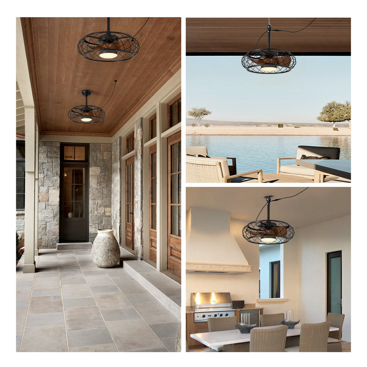 20in Indoor/Outdoor Walnut LED Waterproof Cage Ceiling Fan Light with Dimming and Timer (Includes Remote Control)