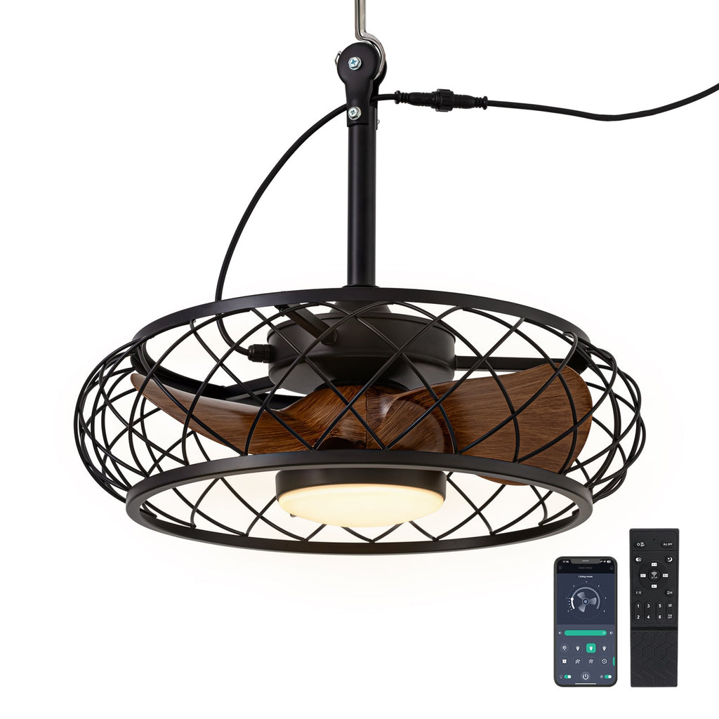 20in Indoor/Outdoor Walnut LED Waterproof Cage Ceiling Fan Light with Dimming and Timer (Includes Remote Control)