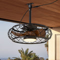 20in Indoor/Outdoor Walnut LED Waterproof Cage Ceiling Fan Light with Dimming and Timer (Includes Remote Control)