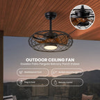 20in Indoor/Outdoor Walnut LED Waterproof Cage Ceiling Fan Light with Dimming and Timer (Includes Remote Control)