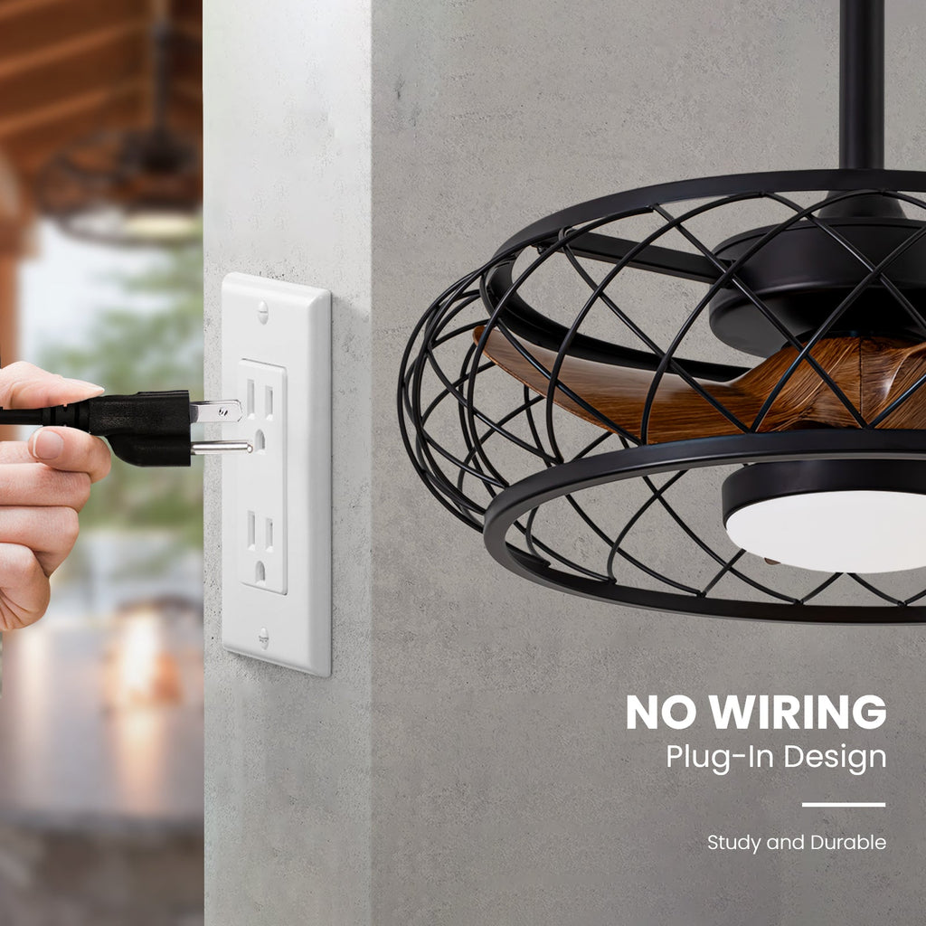 20in Indoor/Outdoor Walnut LED Waterproof Cage Ceiling Fan Light with Dimming and Timer (Includes Remote Control)