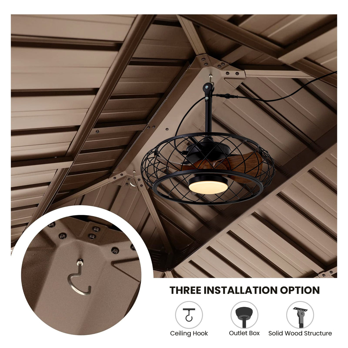 20in Indoor/Outdoor Walnut LED Waterproof Cage Ceiling Fan Light with Dimming and Timer (Includes Remote Control)