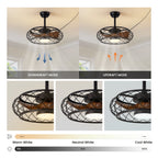 20in Indoor/Outdoor Walnut LED Waterproof Cage Ceiling Fan Light with Dimming and Timer (Includes Remote Control)