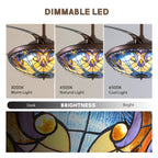 52in Brown Tiffany Vintage Fandelier Retractable Dimmable Ceiling Fan with Remote App Control