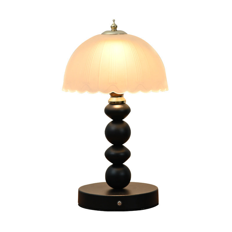 Black Beaded Base Table Lamp with Dome Glass Shade - Soft Warm Light for Cozy Aesthetic Decor