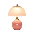 Pastel Pink Table Lamp with Scalloped Glass Shade - Soft Glow for Cozy Aesthetic Decor