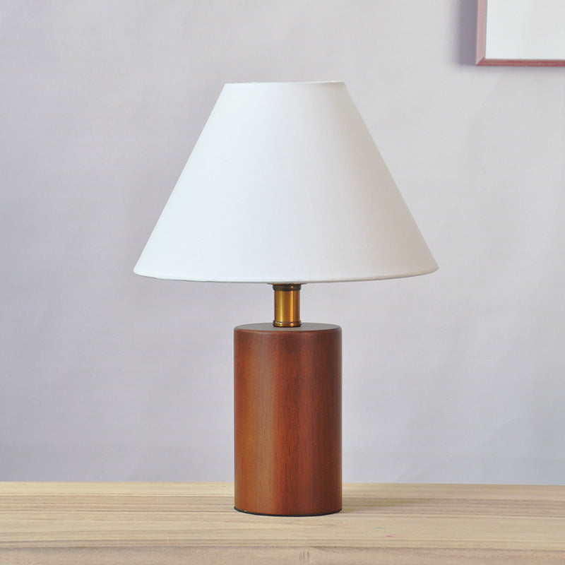 Mid-Century Modern Table Lamp with Walnut Base & Linen Shade - Warm Soft Light for Cozy Aesthetic Decor