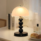 Black Beaded Base Table Lamp with Dome Glass Shade - Soft Warm Light for Cozy Aesthetic Decor