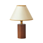 Mid-Century Modern Table Lamp with Walnut Base & Linen Shade - Warm Soft Light for Cozy Aesthetic Decor