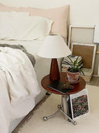 Scandinavian Style Table Lamp with Walnut Base - Neutral Linen Shade for Cozy Aesthetic Decor