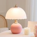 Pastel Pink Table Lamp with Scalloped Glass Shade - Soft Glow for Cozy Aesthetic Decor