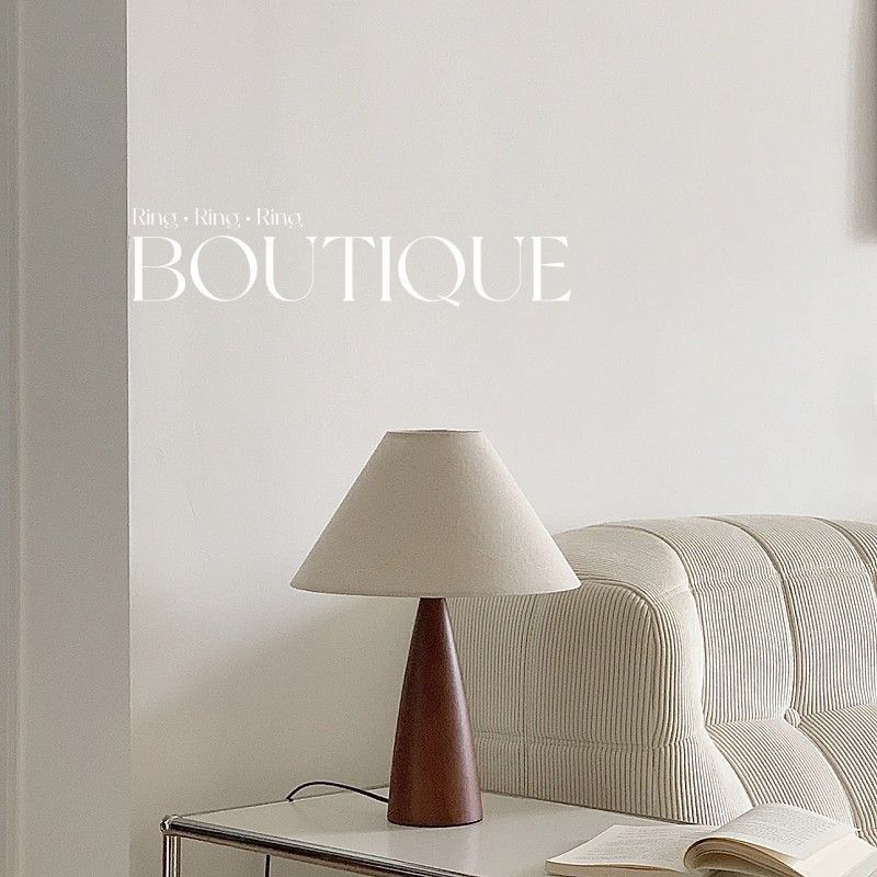 Scandinavian Style Table Lamp with Walnut Base - Neutral Linen Shade for Cozy Aesthetic Decor