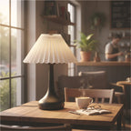 Minimalist Black Base Table Lamp with White Pleated Shade - Soft Warm Glow for Cozy Decor
