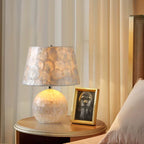 Elegant Capiz Shell Table Lamp with Matching Mosaic Shade - Soft Warm Light for Bohemian & Coastal Decor