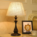 Antique-Inspired Black Base Table Lamp with Natural Linen Shade - Soft Warm Glow for Rustic Decor