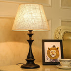 Antique-Inspired Black Base Table Lamp with Natural Linen Shade - Soft Warm Glow for Rustic Decor
