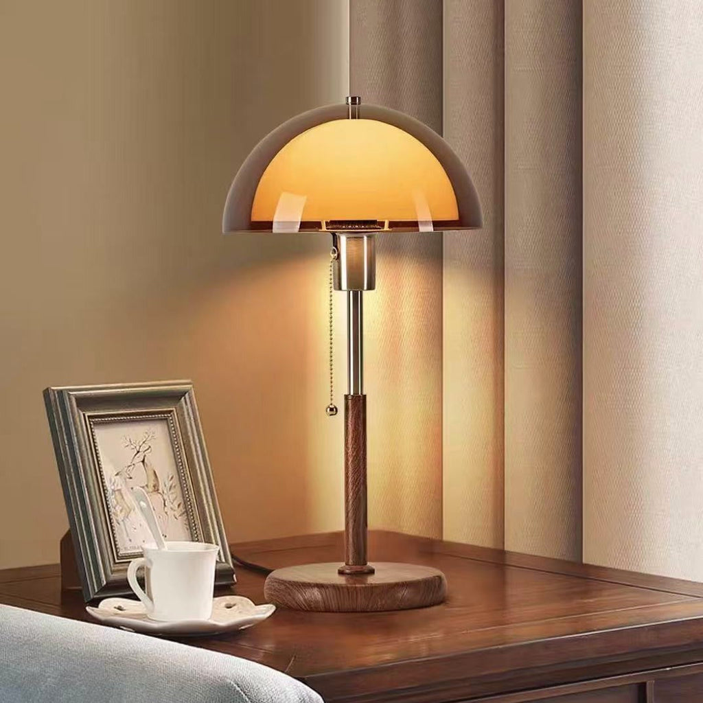 Retro Mushroom Table Lamp with Amber Glass Dome - Warm Glow for Cozy Home & Office Decor
