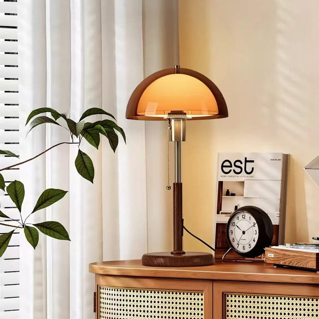 Retro Mushroom Table Lamp with Amber Glass Dome - Warm Glow for Cozy Home & Office Decor