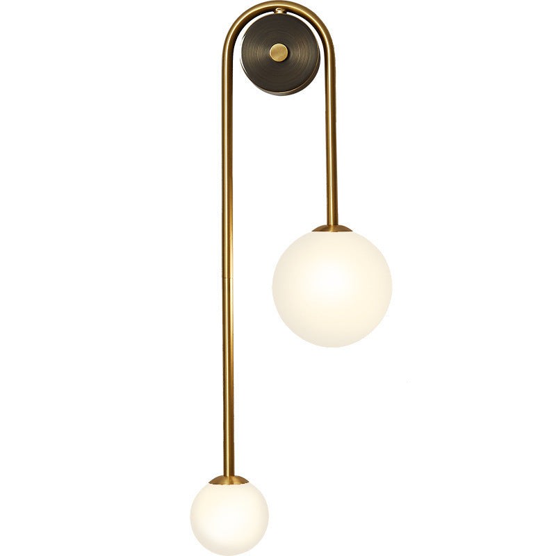 Asymmetrical Brass Wall Lamp with Milk Glass Shade for Bedroom & Living Room