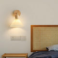 Minimalist Pleated Shade Wall Lamp with Natural Wood Base for Cozy Interiors