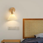 Minimalist Pleated Shade Wall Lamp with Natural Wood Base for Cozy Interiors