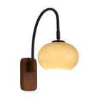 Adjustable Black Arm Wall Lamp with Walnut Base for Bedroom Reading