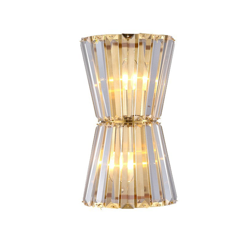 Art Deco Hourglass Wall Lamp with Clear Crystal Prisms & Brass Frame